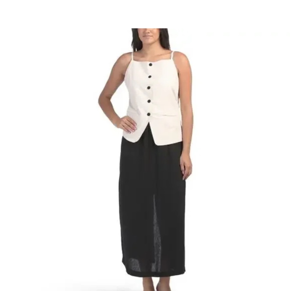 Nicole Miller NWT Black and Cream Linen Vest Dress